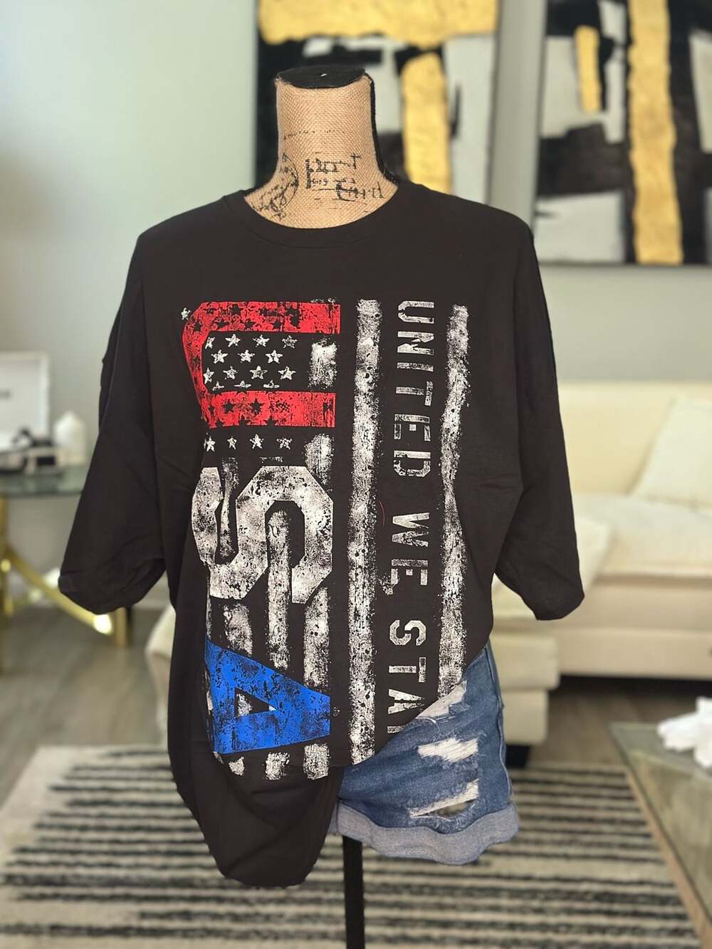 Delta Pro Weight USA Patriotic Graphic T-Shirt Size 2XL Black